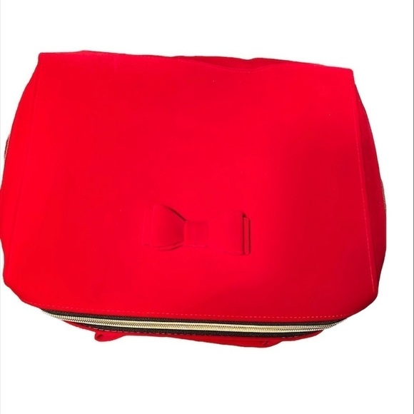 ESTEE LAUDER RED VELVET 13x10 BOW DETAIL TRAVEL ZIP BAG - Picture 1 of 3